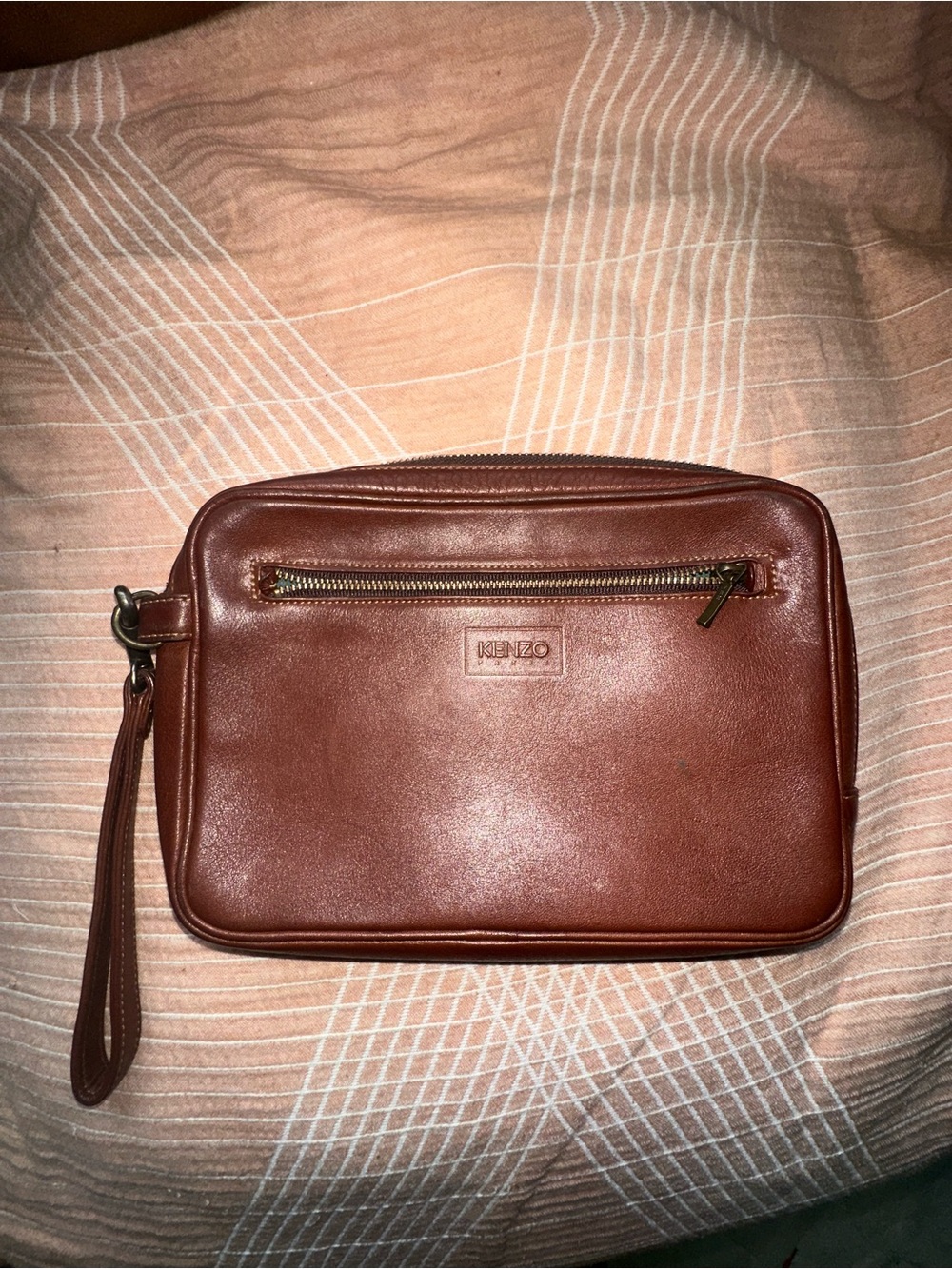 Kenzo Brown Leather Men's Toiletry Wrist Pouch